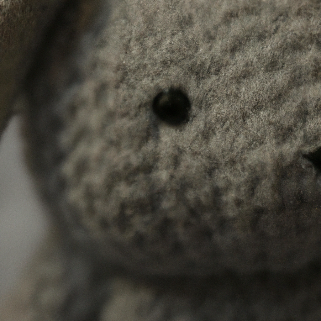 Gros plan sur un lapin tricoté gris montrant les mailles denses et régulières